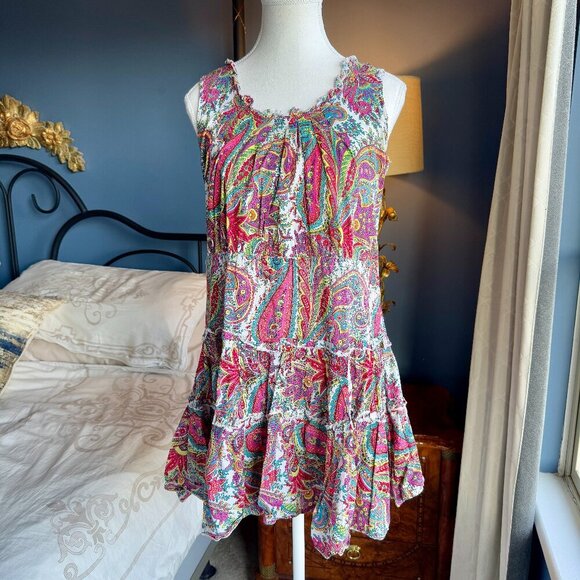Multicolour Paisley Summer Mini Dress 100% Cotton - Picture 3 of 9